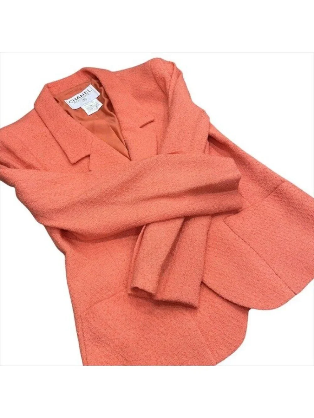 Chanel Set Vintage CC Logo 38 Tweed Jacket Orange